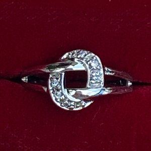 Silver Loveknot Zircon/Quartz? Ring Approx.